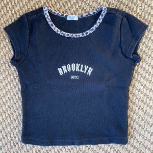 Brandy Melville John Galt leopard print trim Brooklyn crop top